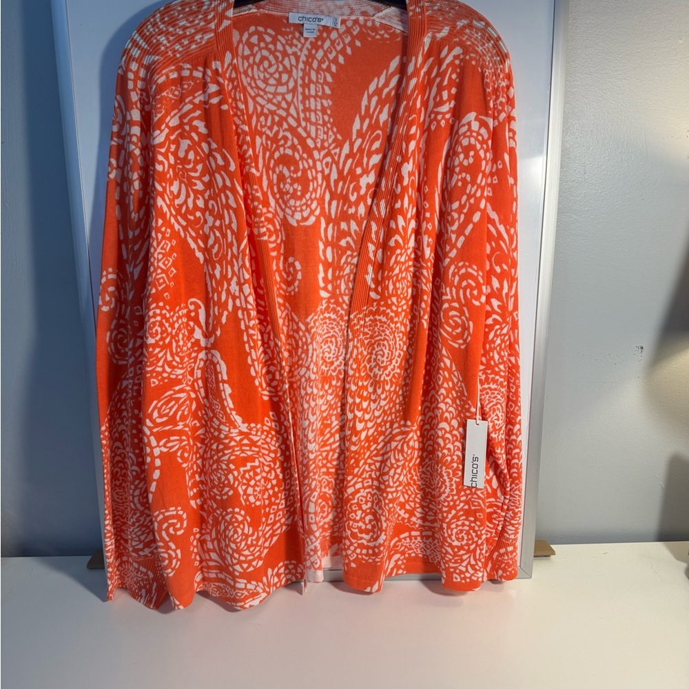 Chico's - NWT - Lightweght Orange and White Patterned Cardigan